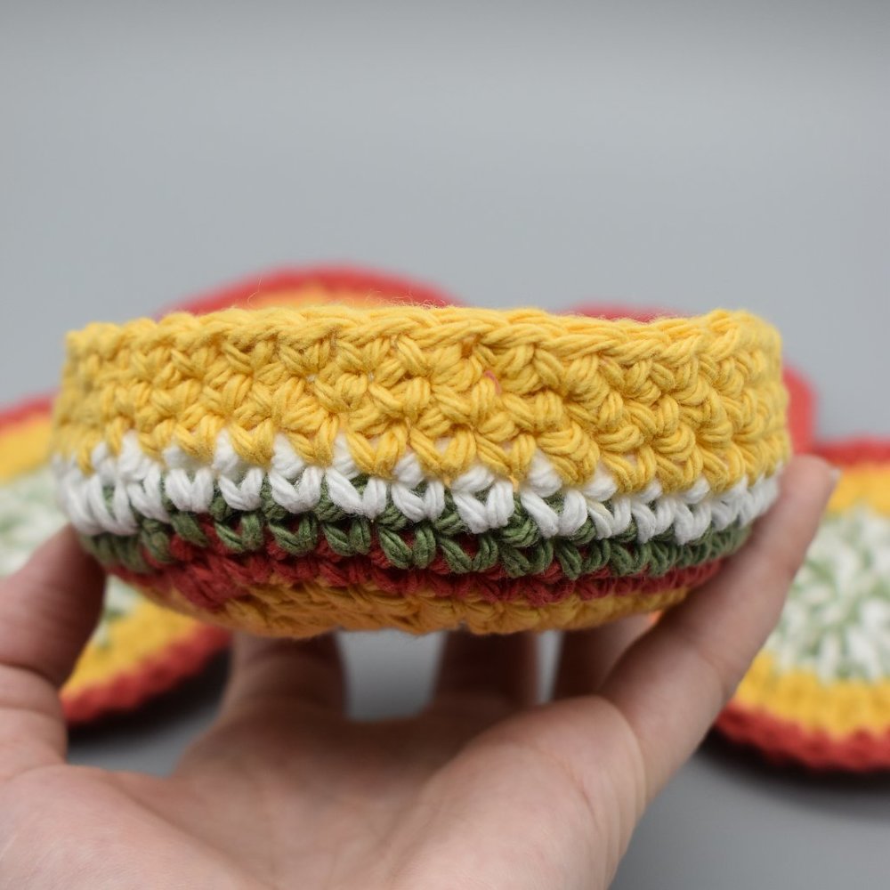 Handcrafted Crochet Coasters Set of four with Matching Basket - Picture 9 of 11